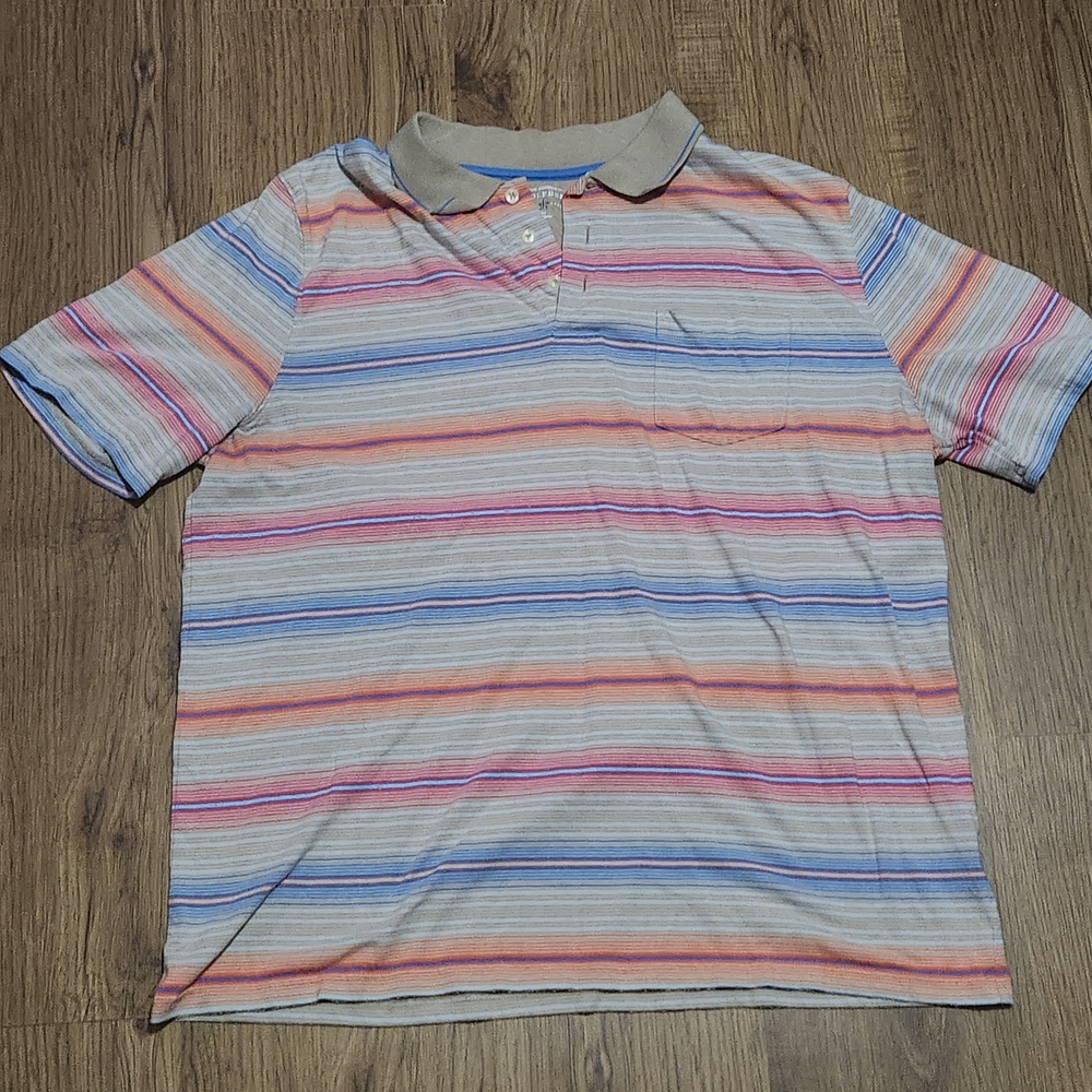 Saddlebred Multicolor Striped Polo with Tan Collar